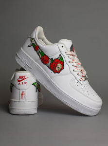 Custom Air Force 1 Rope Lace Shoes Red Patch Floral Hand Paint 